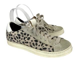 P448 John Sneaker Gray Cheetah Print Leather Suede Lace Up 39 Perforated Logo